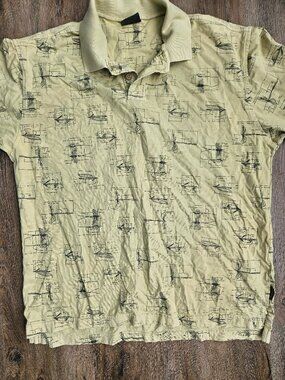 Woolrich Fly Fishing Tying Diagram Polo Shirt Mens Large L Cotton S/S Vintage